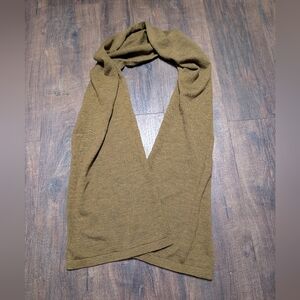 Eileen Fisher 100% Marino Wool Olive Green Knit Scarf Accessory